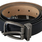 Elegant Blue Leather Belt with Gray Buckle
