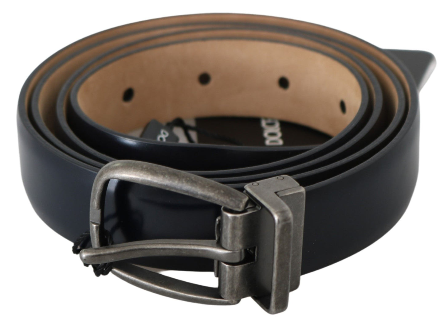 Elegant Blue Leather Belt with Gray Buckle