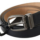 Elegant Blue Leather Belt with Gray Buckle