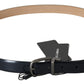 Elegant Blue Leather Belt with Gray Buckle