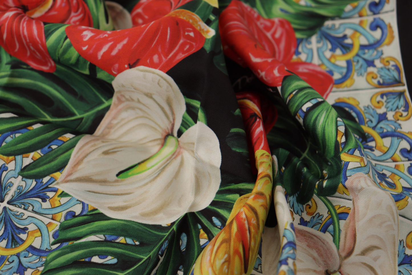 Elegant Floral Square Silk Scarf