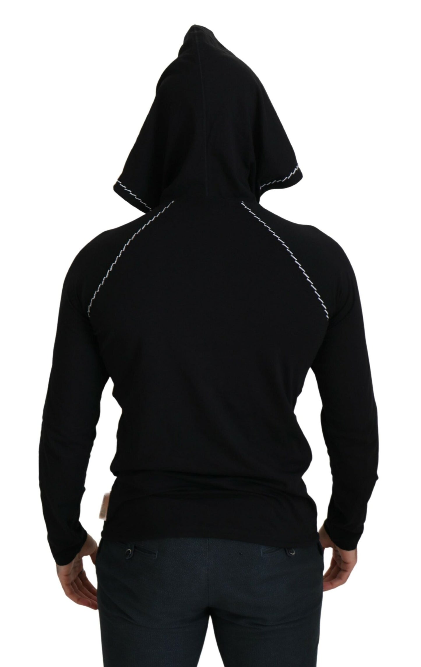 Elegant Black Hooded Pullover Sweater