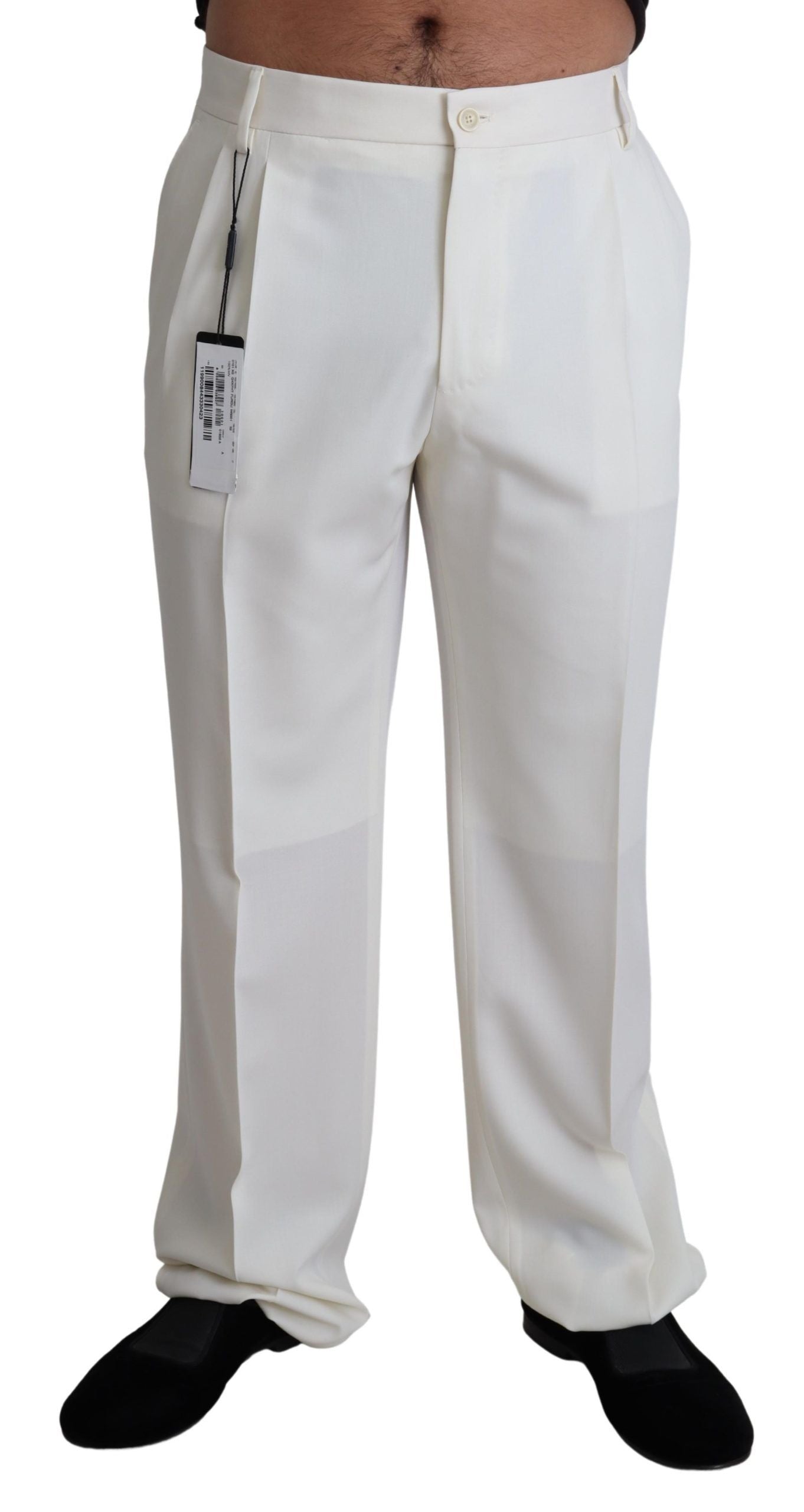 Elegant White Wool Dress Trousers for Men