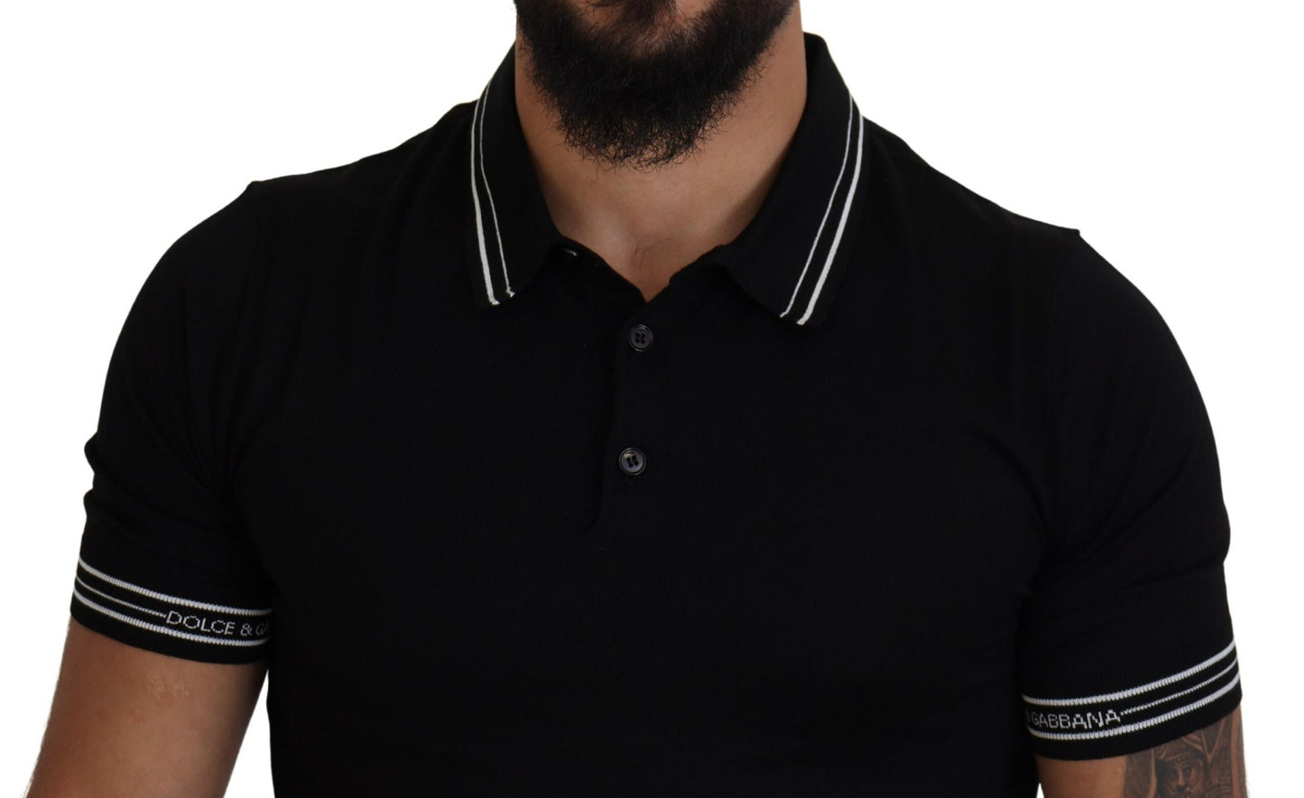 Elegant Black Silk Polo T-Shirt with White Detailing