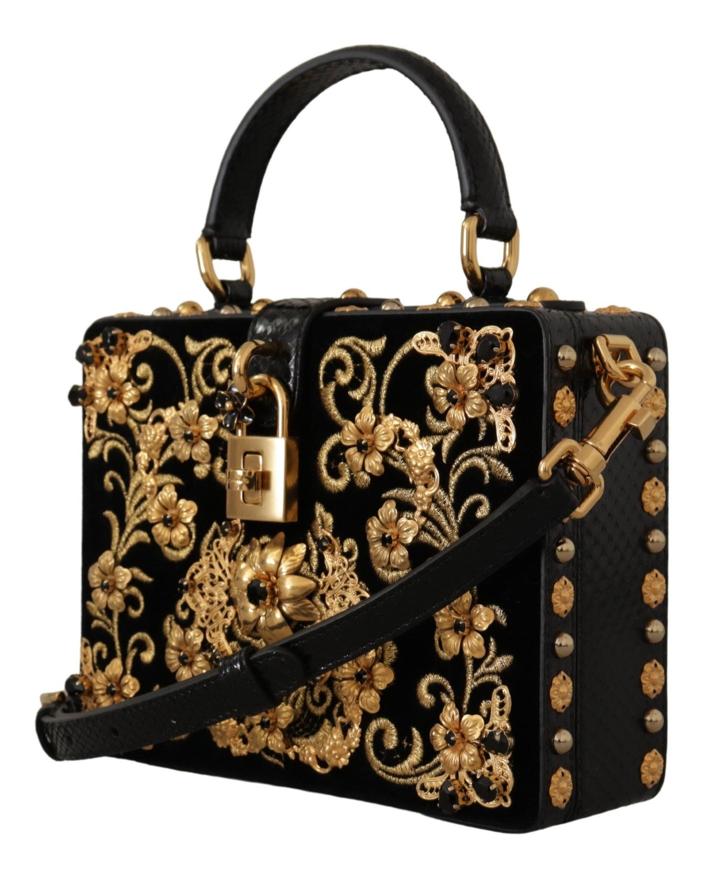 Elegant Black Crystal Embellished Box Bag