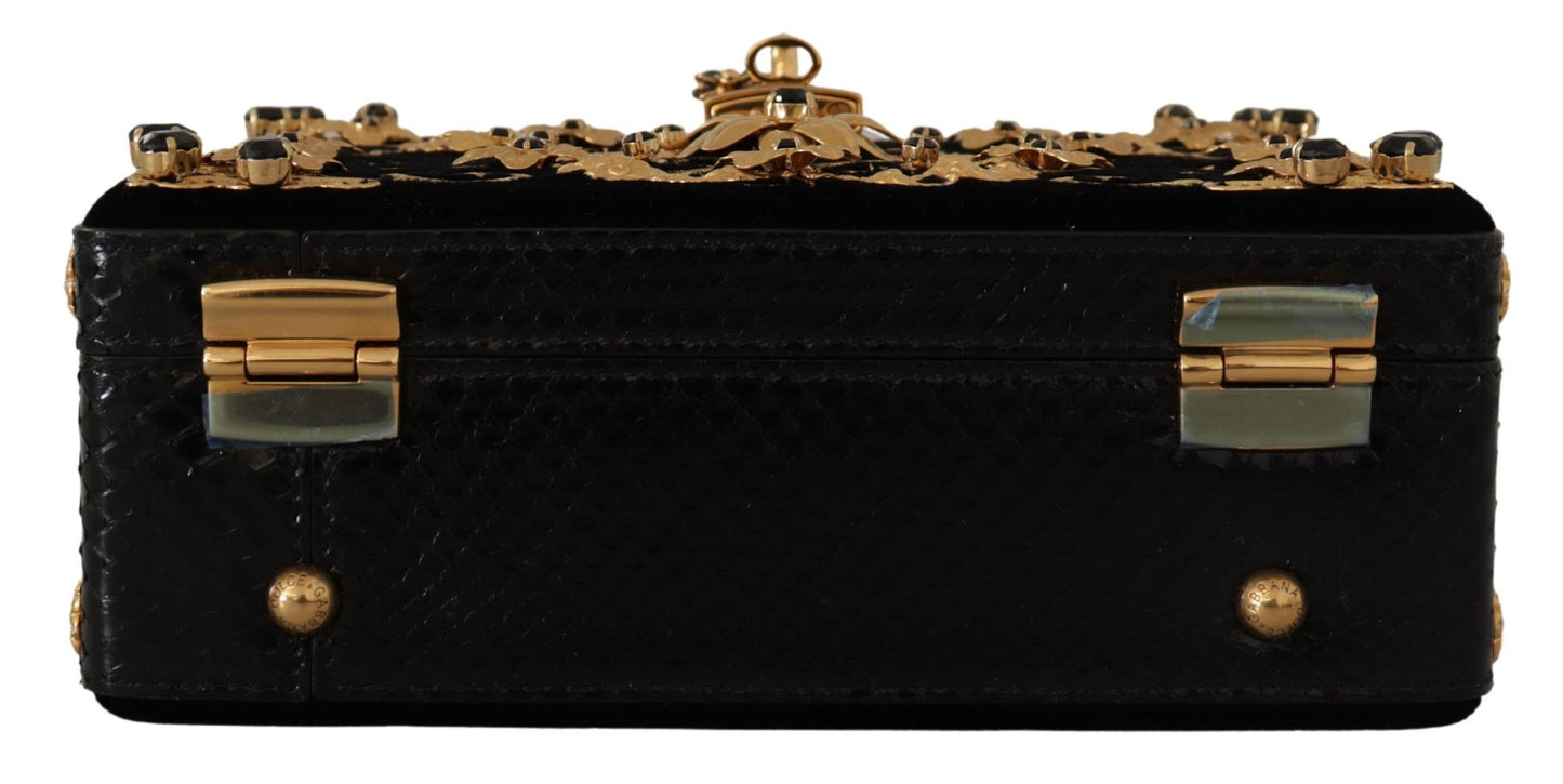 Elegant Black Crystal Embellished Box Bag