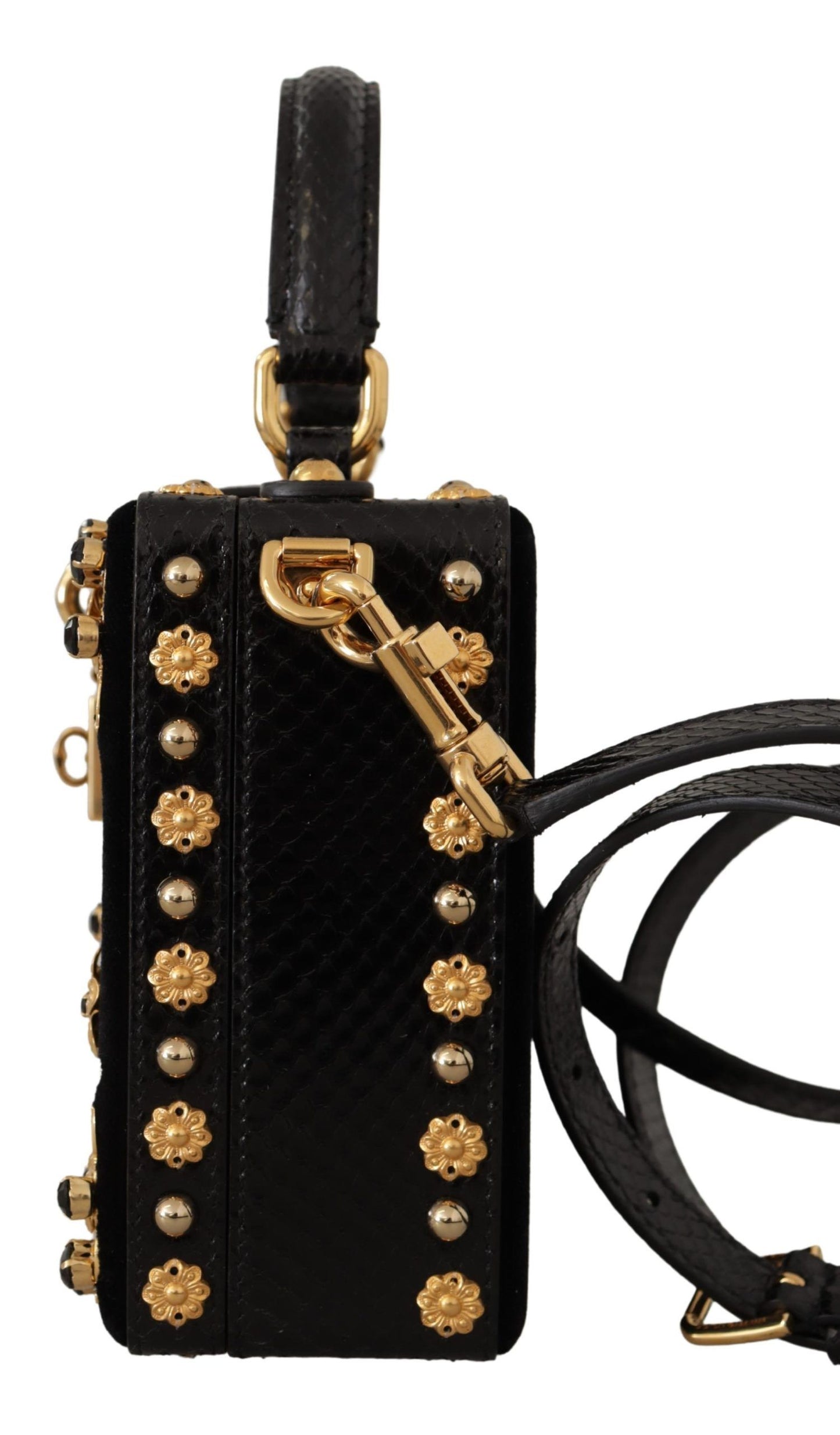 Elegant Black Crystal Embellished Box Bag