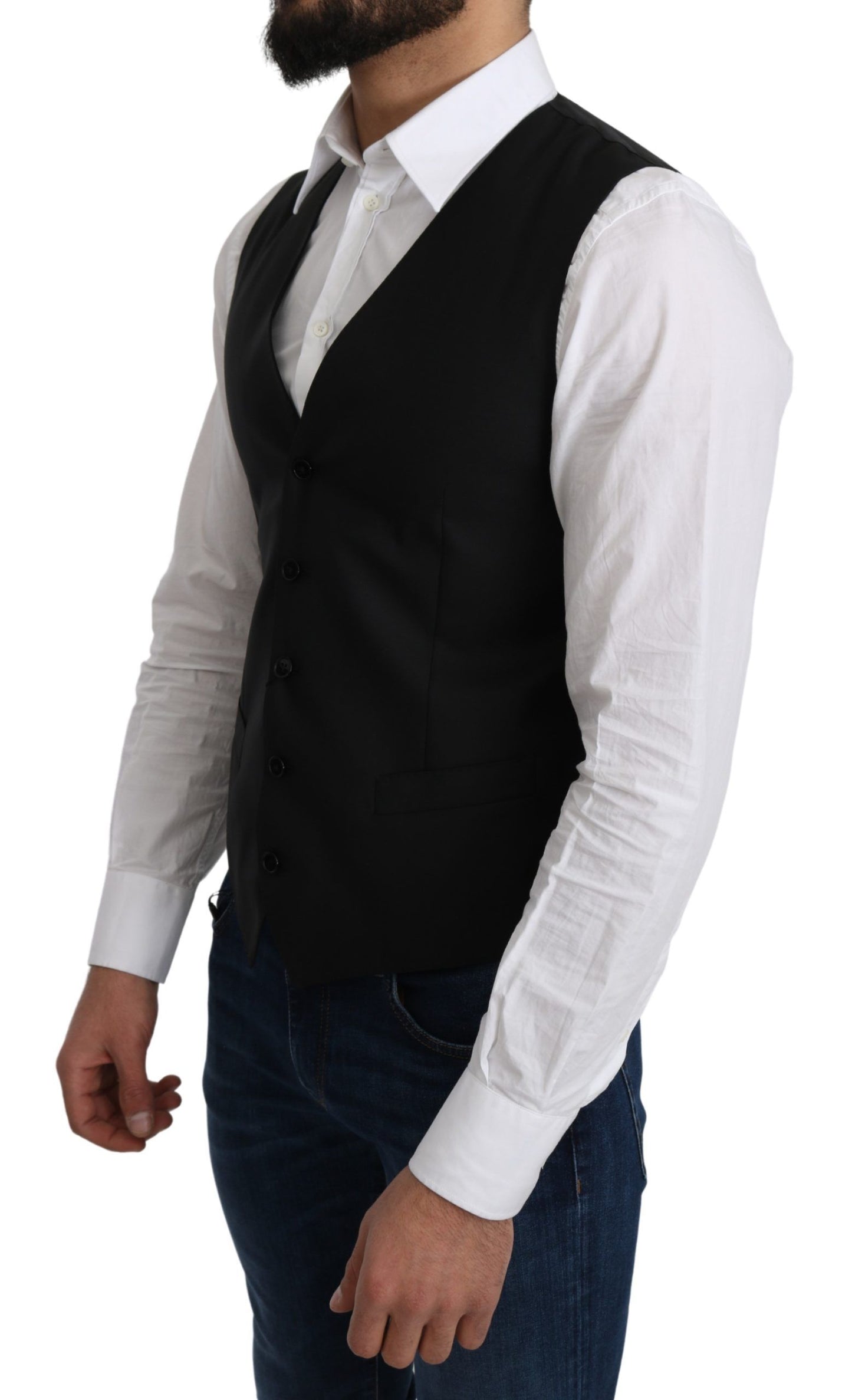 Elegant Gray Wool Blend Formal Vest