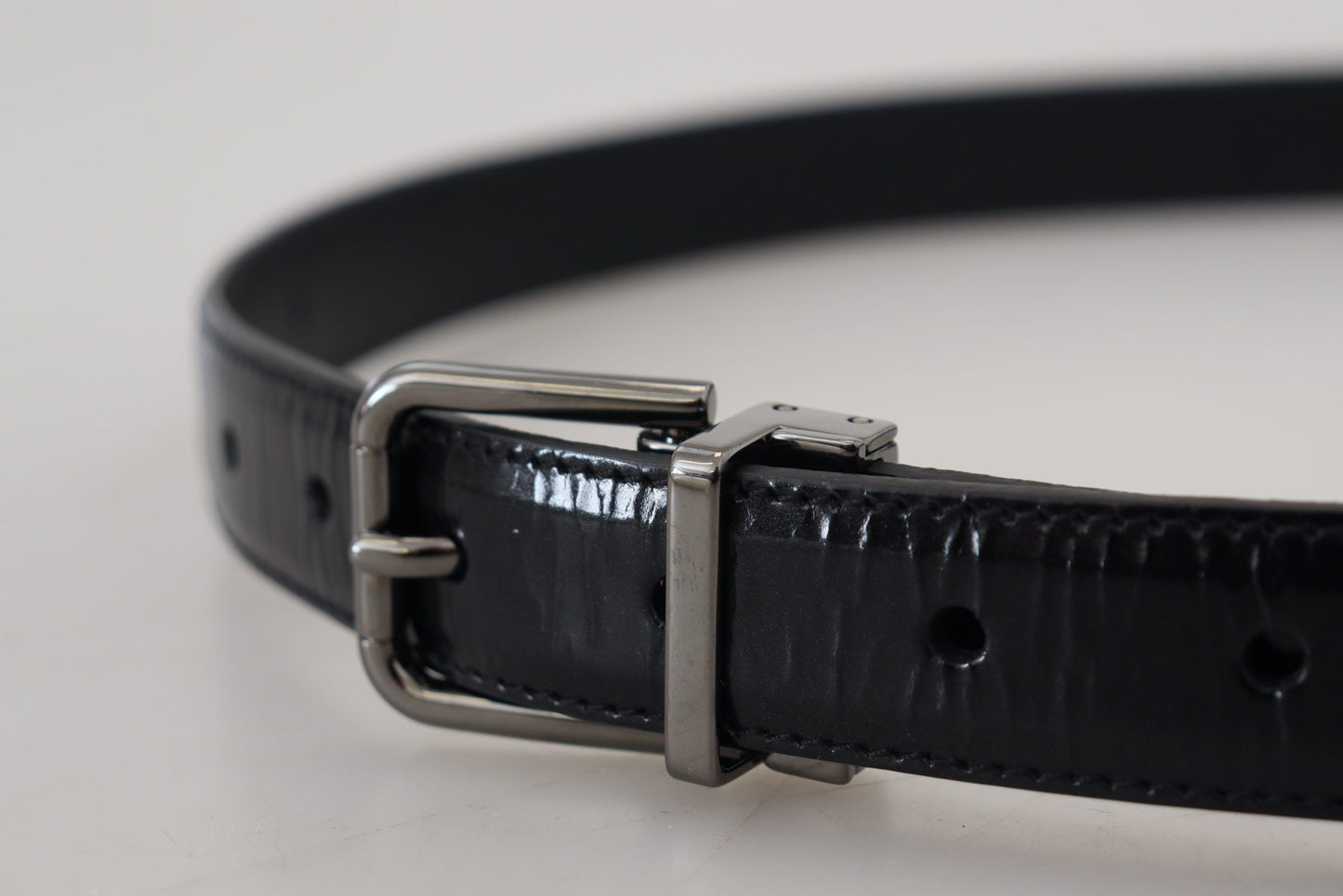 Black Leather Silver Tone Metal Buckle Men Belt