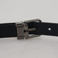 Black Leather Silver Tone Metal Buckle Men Belt
