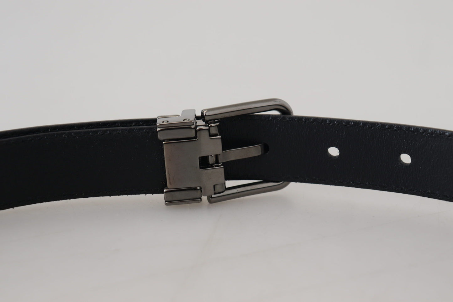 Black Leather Silver Tone Metal Buckle Men Belt