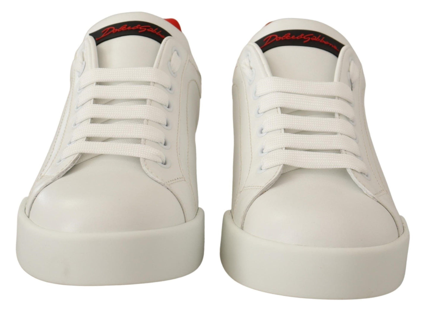 Chic Calfskin White Sneakers with Red Accents