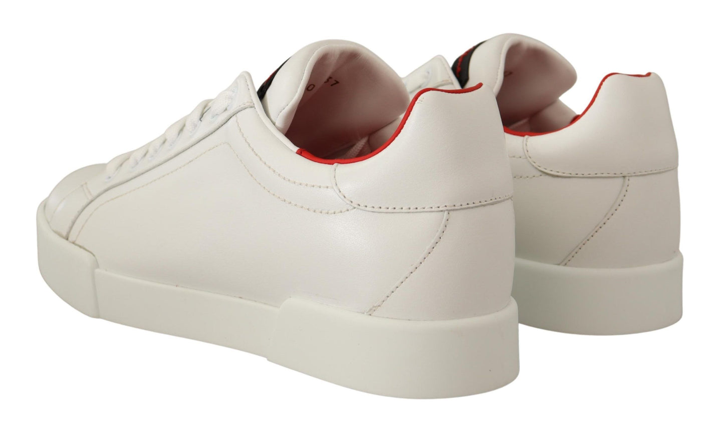 Chic Calfskin White Sneakers with Red Accents