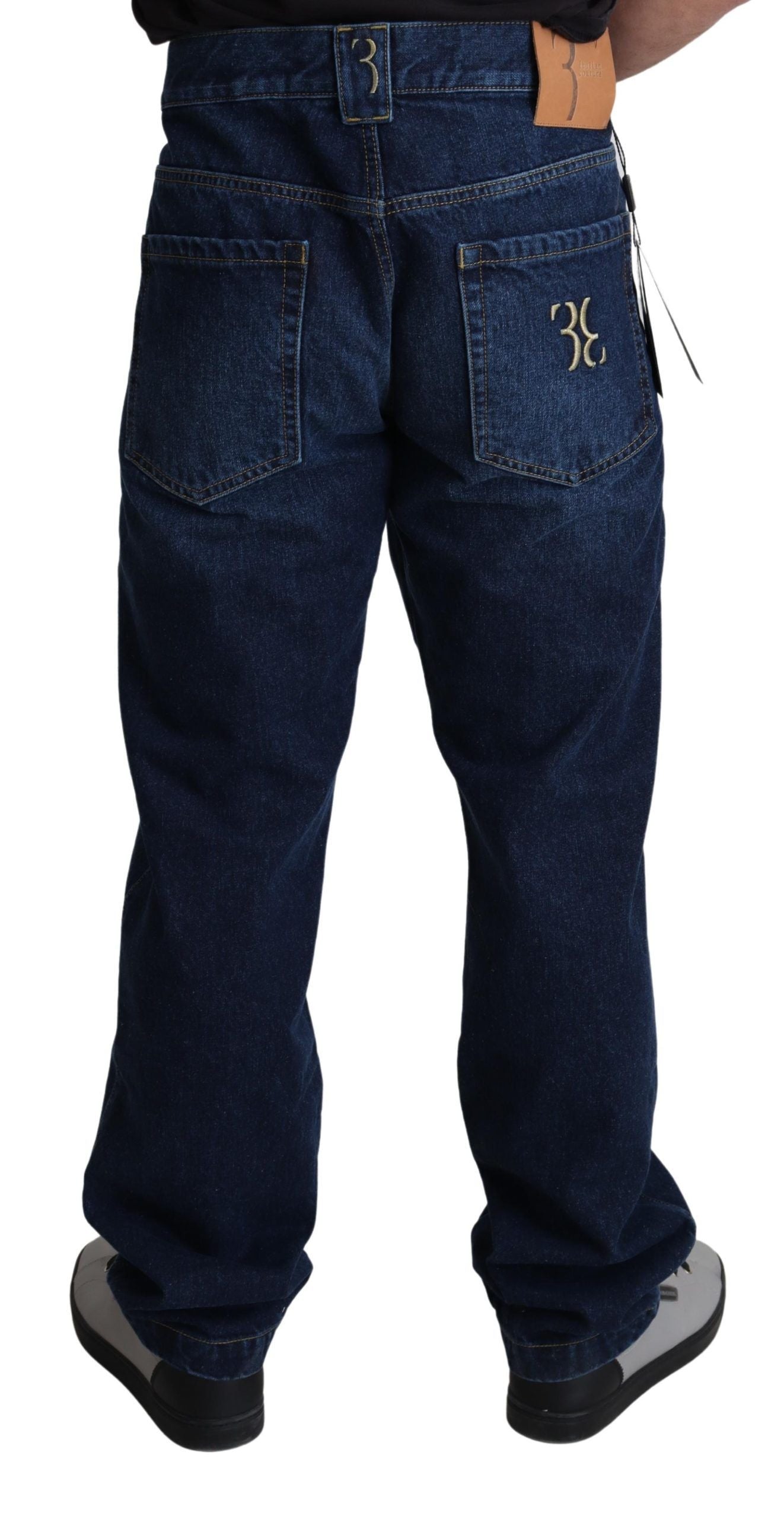 Elegant Straight-Cut Embroidered Denim Jeans