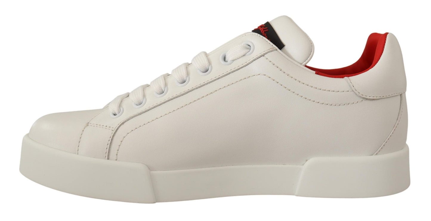 Chic Calfskin White Sneakers with Red Accents