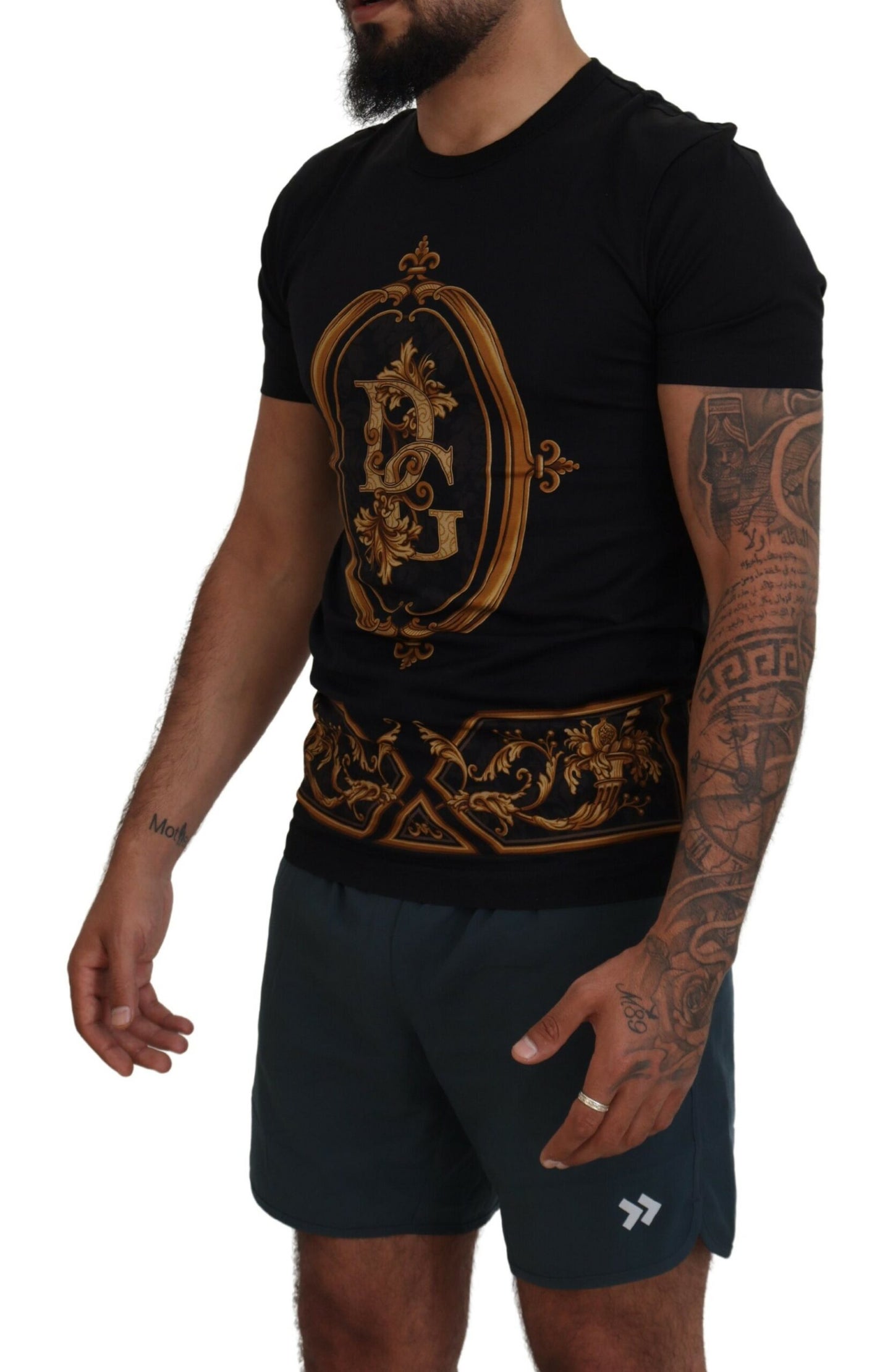 Elegant Black Printed Cotton T-Shirt