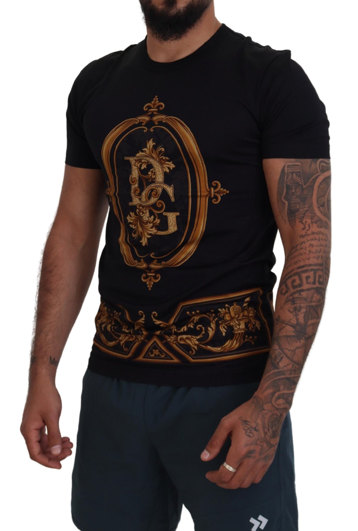 Elegant Black Printed Cotton T-Shirt