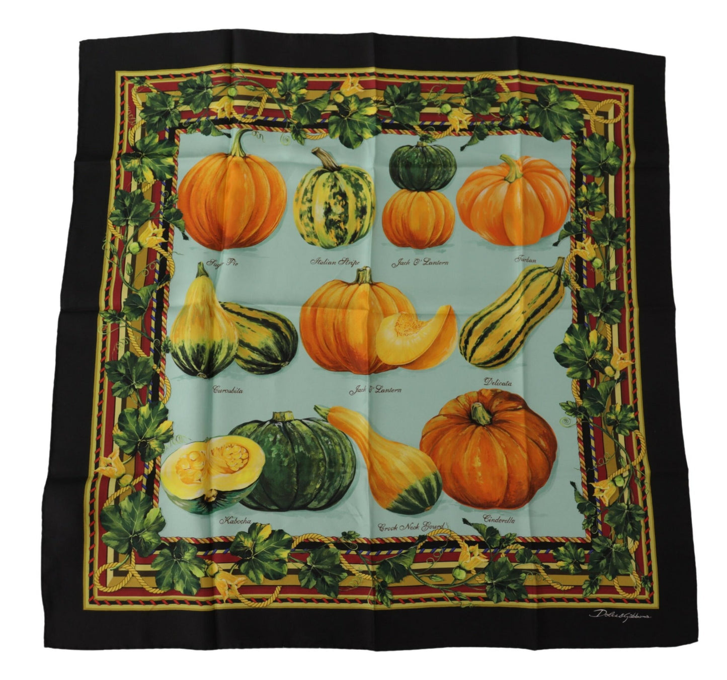 Elegant Silk Square Scarf with Vegetable Print