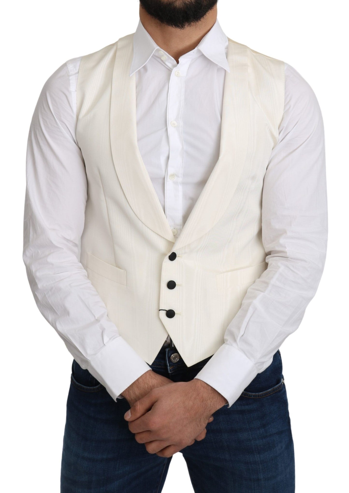 Elegant Silk Formal Vest in Off-White Ivory