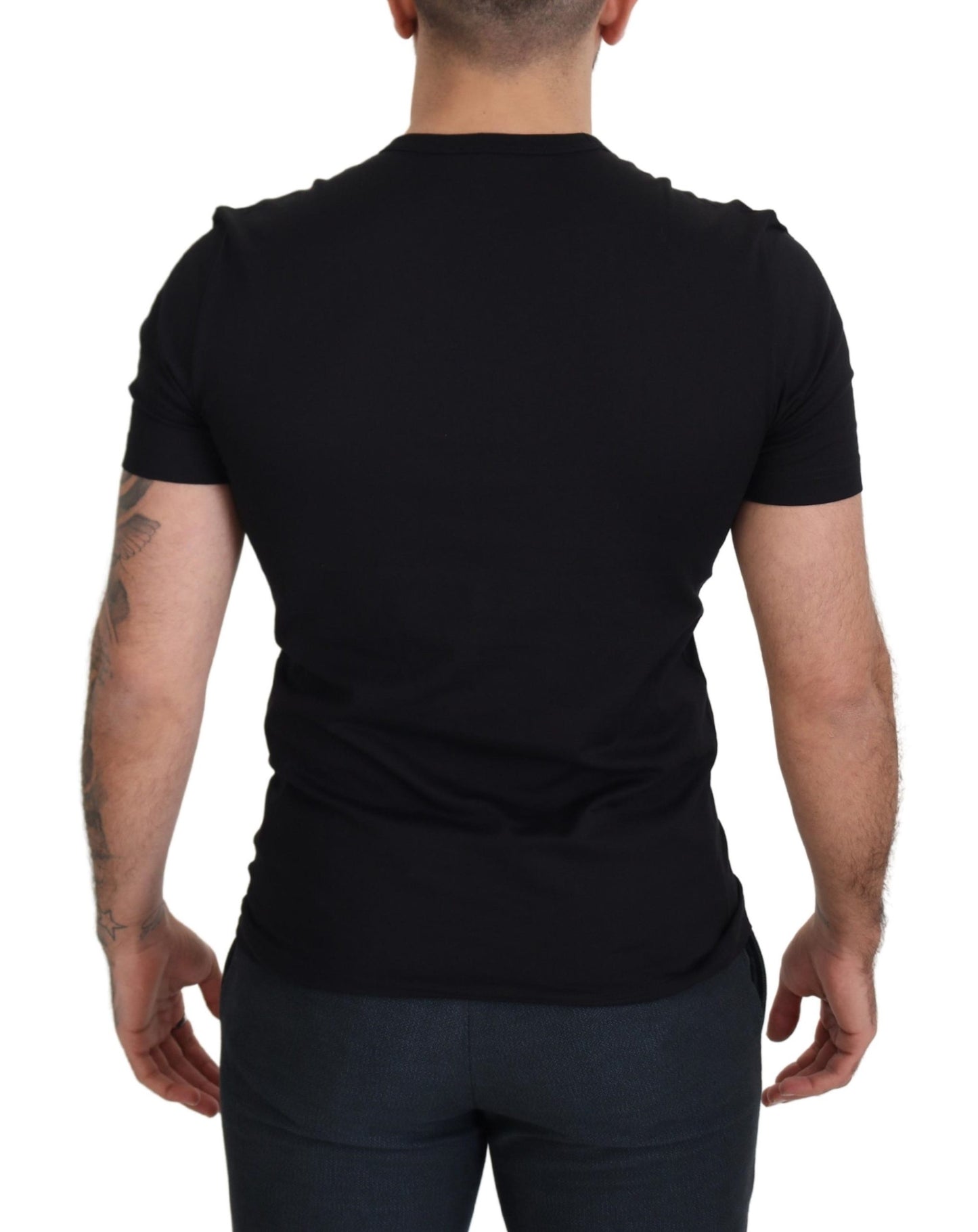 Elegant V-Neck Black Cotton Tee