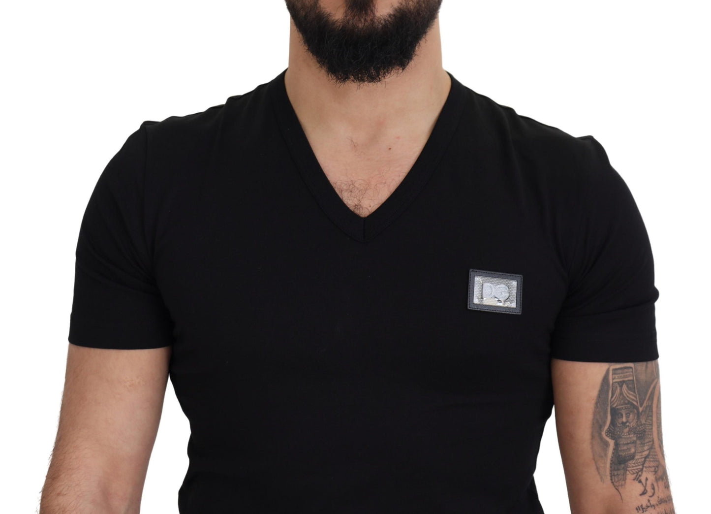 Elegant V-Neck Black Cotton Tee