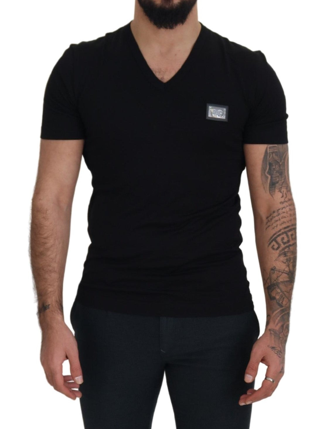 Elegant V-Neck Black Cotton Tee