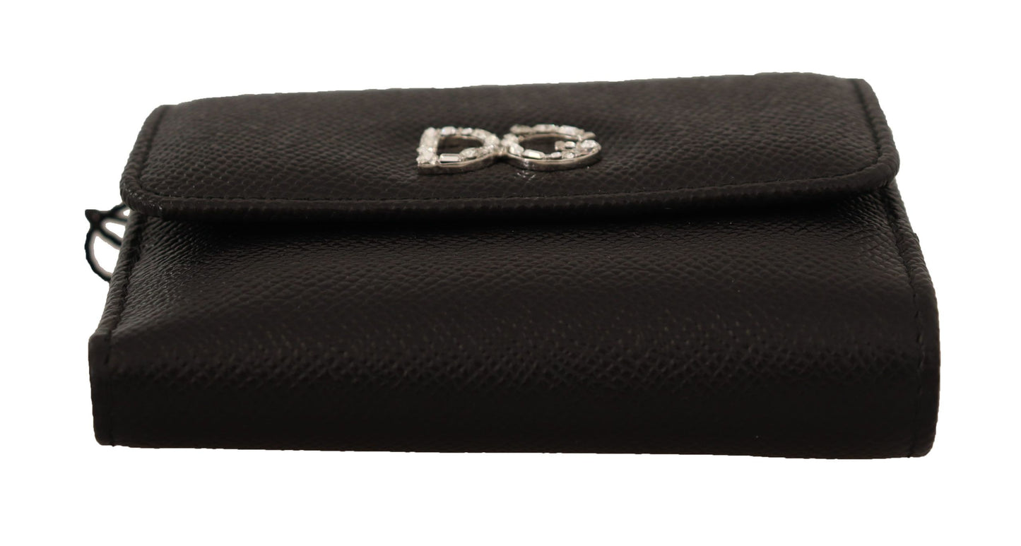 Elegant Black Crystal-Embellished Leather Wallet