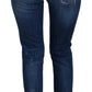 Blue Crystal Pins Slim Fit Denim Cotton Jeans