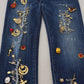 Blue Crystal Pins Slim Fit Denim Cotton Jeans