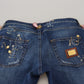 Blue Crystal Pins Slim Fit Denim Cotton Jeans