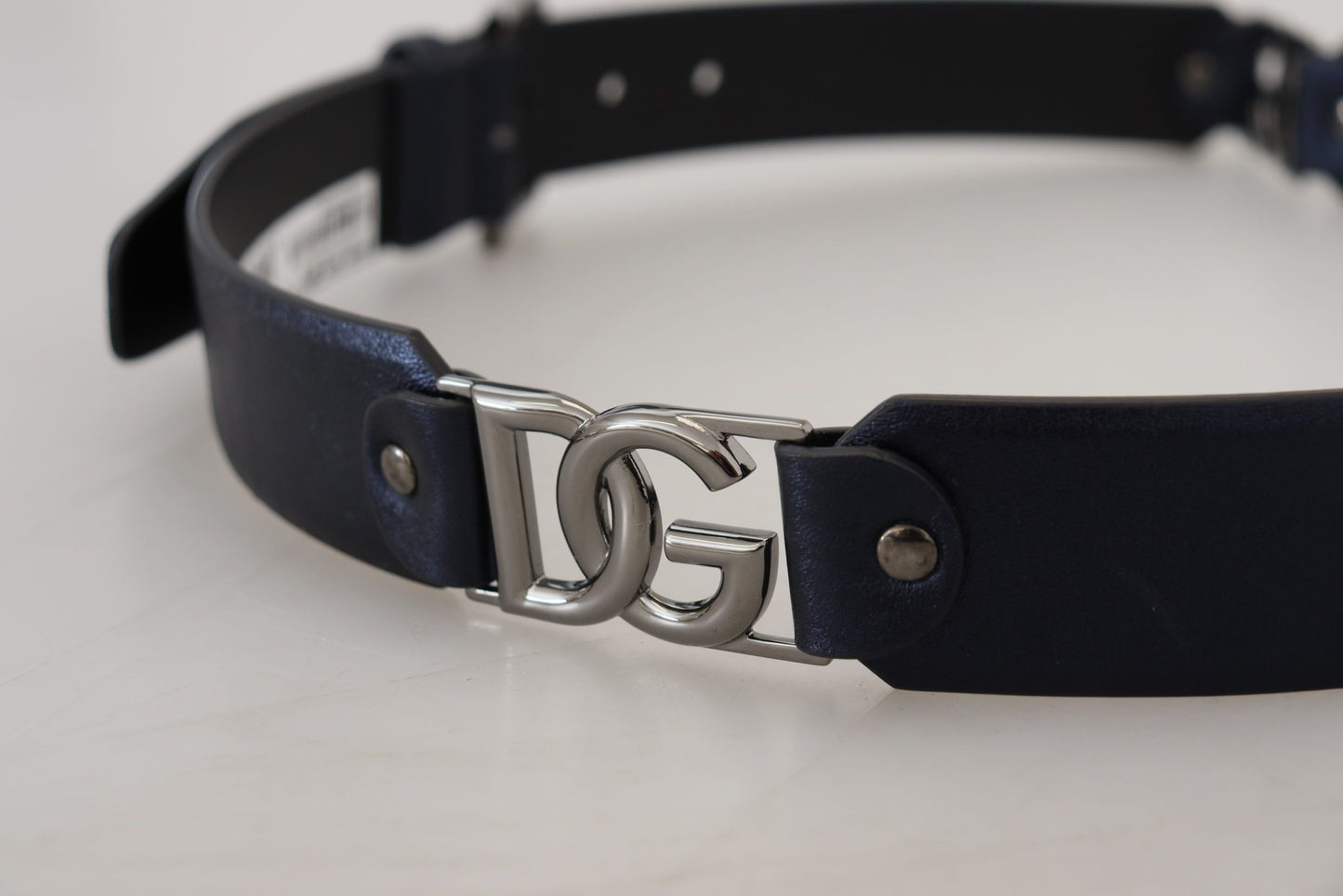 Metallic Blue Italian Leather Belt