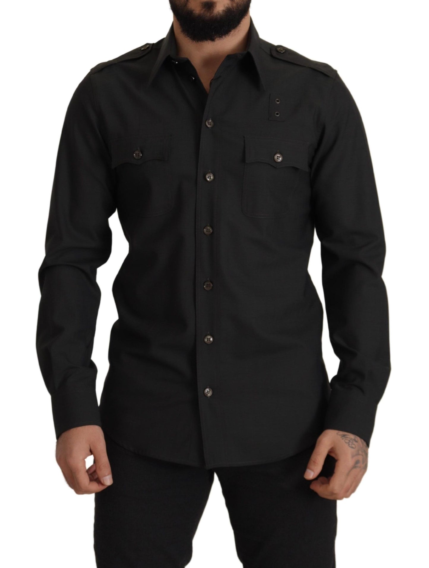 Dark Green Cotton Slim Fit Casual Men Shirt