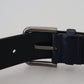 Metallic Blue Italian Leather Belt