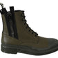 Chic Military Green Leather Ankle Boots