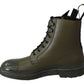 Chic Military Green Leather Ankle Boots