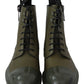 Chic Military Green Leather Ankle Boots
