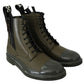 Chic Military Green Leather Ankle Boots