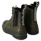 Chic Military Green Leather Ankle Boots