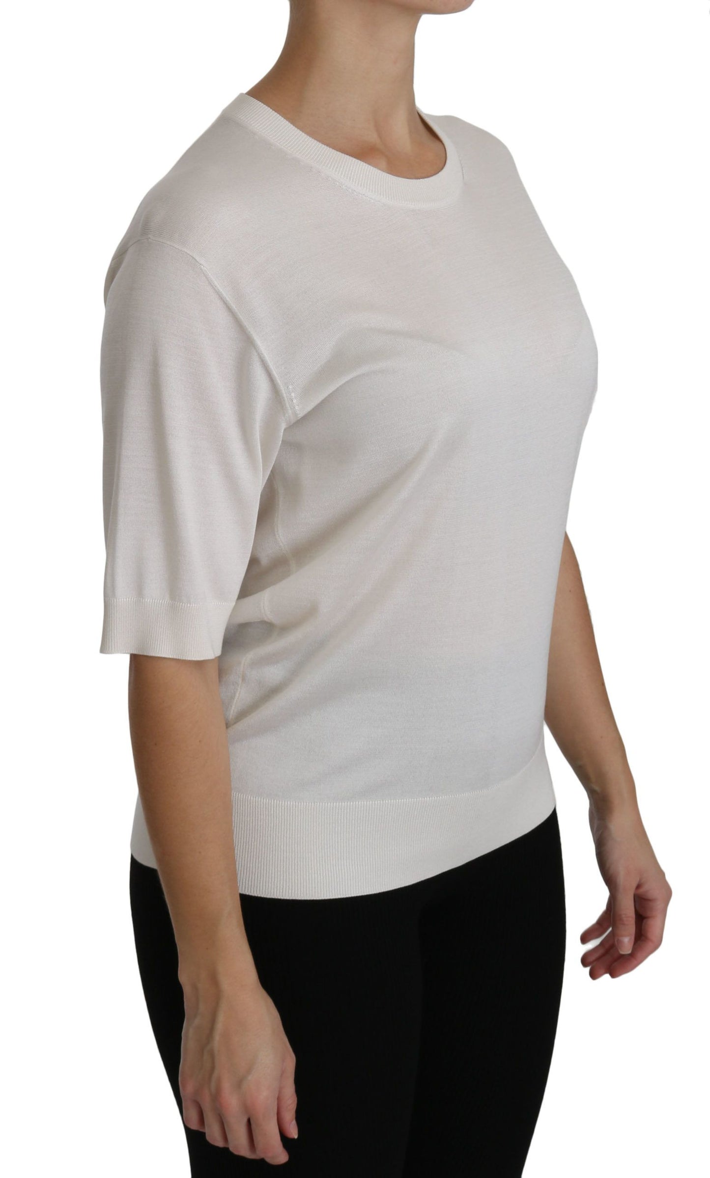 Elegant White Silk Crew Neck Top