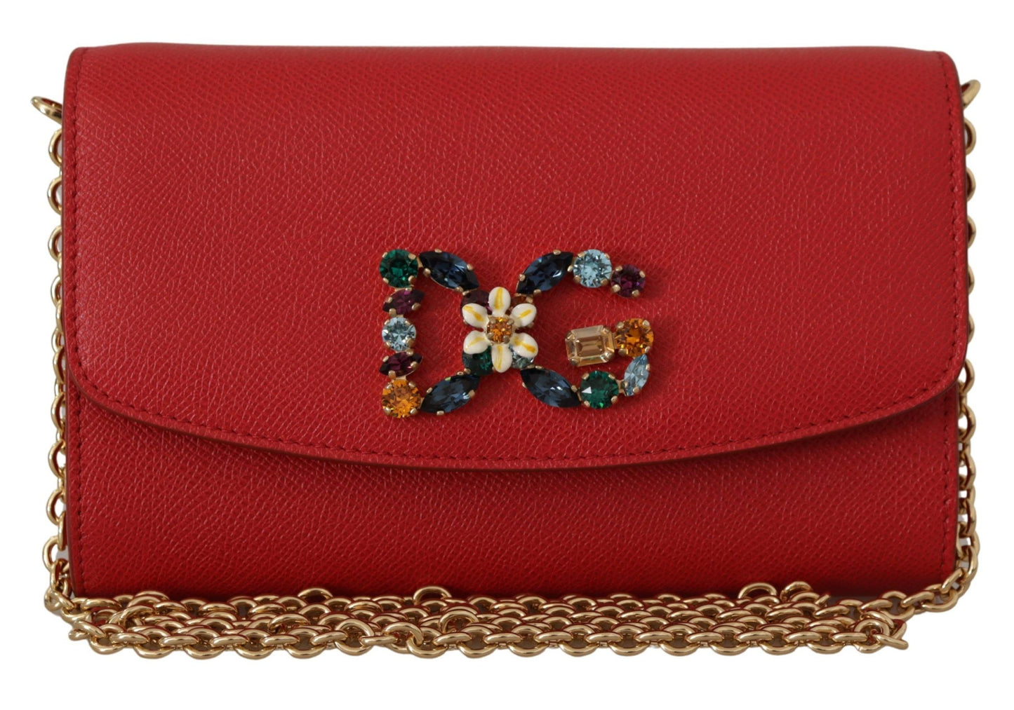 Elegant Red Leather Shoulder Bag with Gold Details