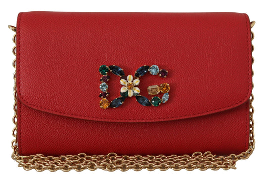 Elegant Red Leather Shoulder Bag with Gold Details