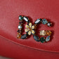 Elegant Red Leather Shoulder Bag with Gold Details