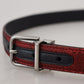 Elegant Red Leather Belt with Metal Buckle