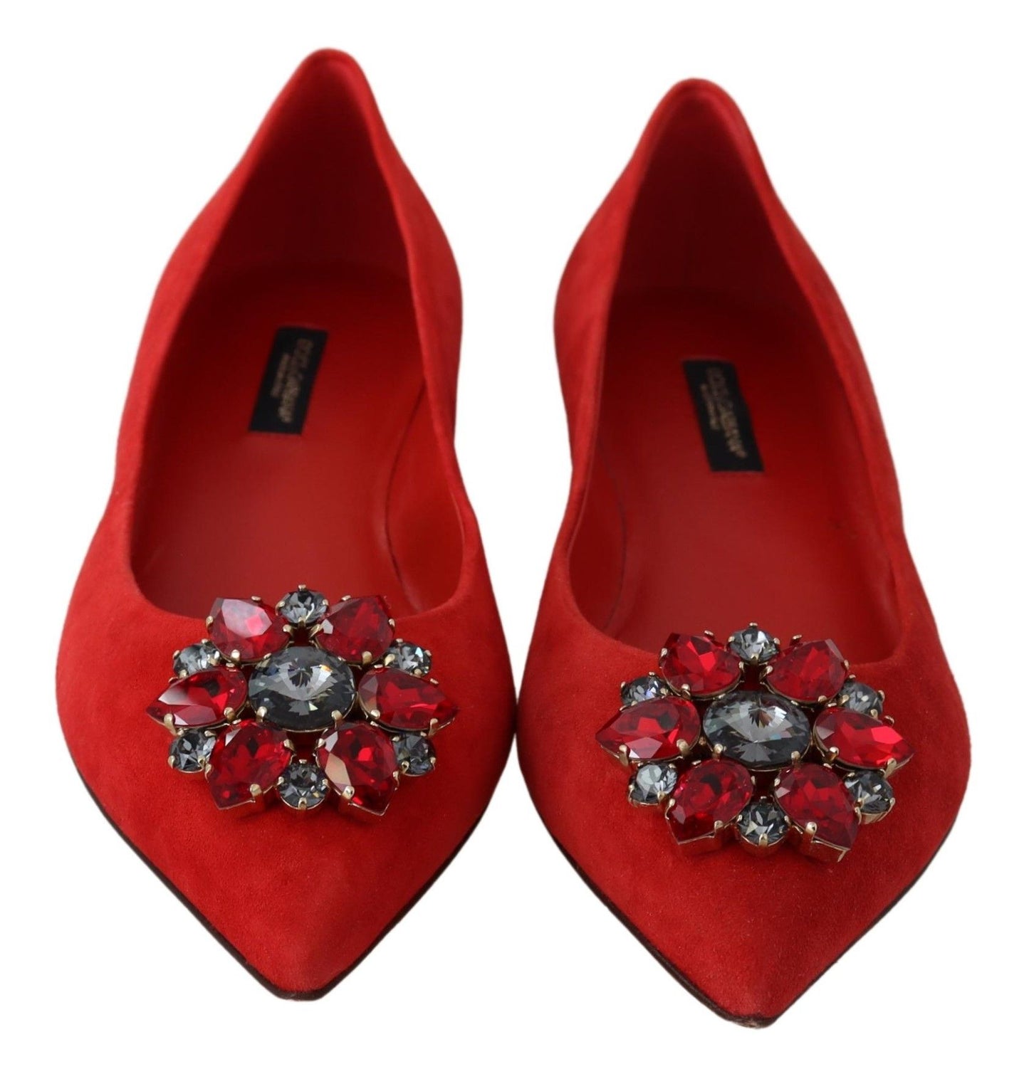 Crystal-Embellished Red Suede Flats