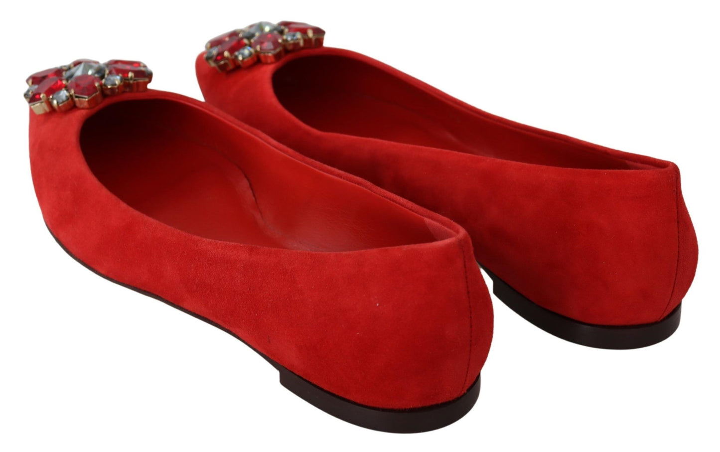 Crystal-Embellished Red Suede Flats