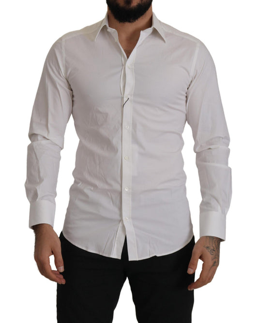 Elegant White Slim Fit Gold Dress Shirt