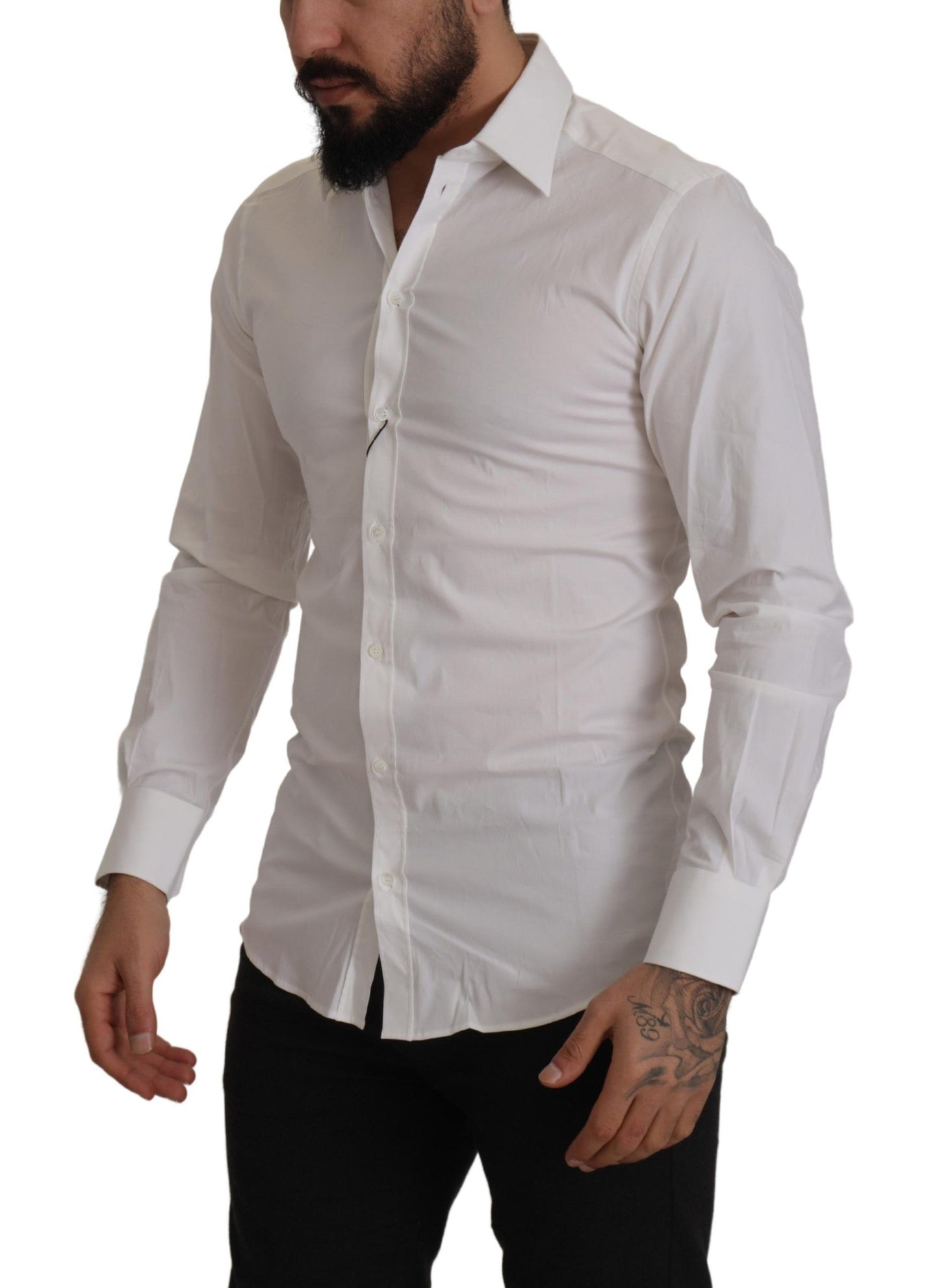 Elegant White Slim Fit Gold Dress Shirt