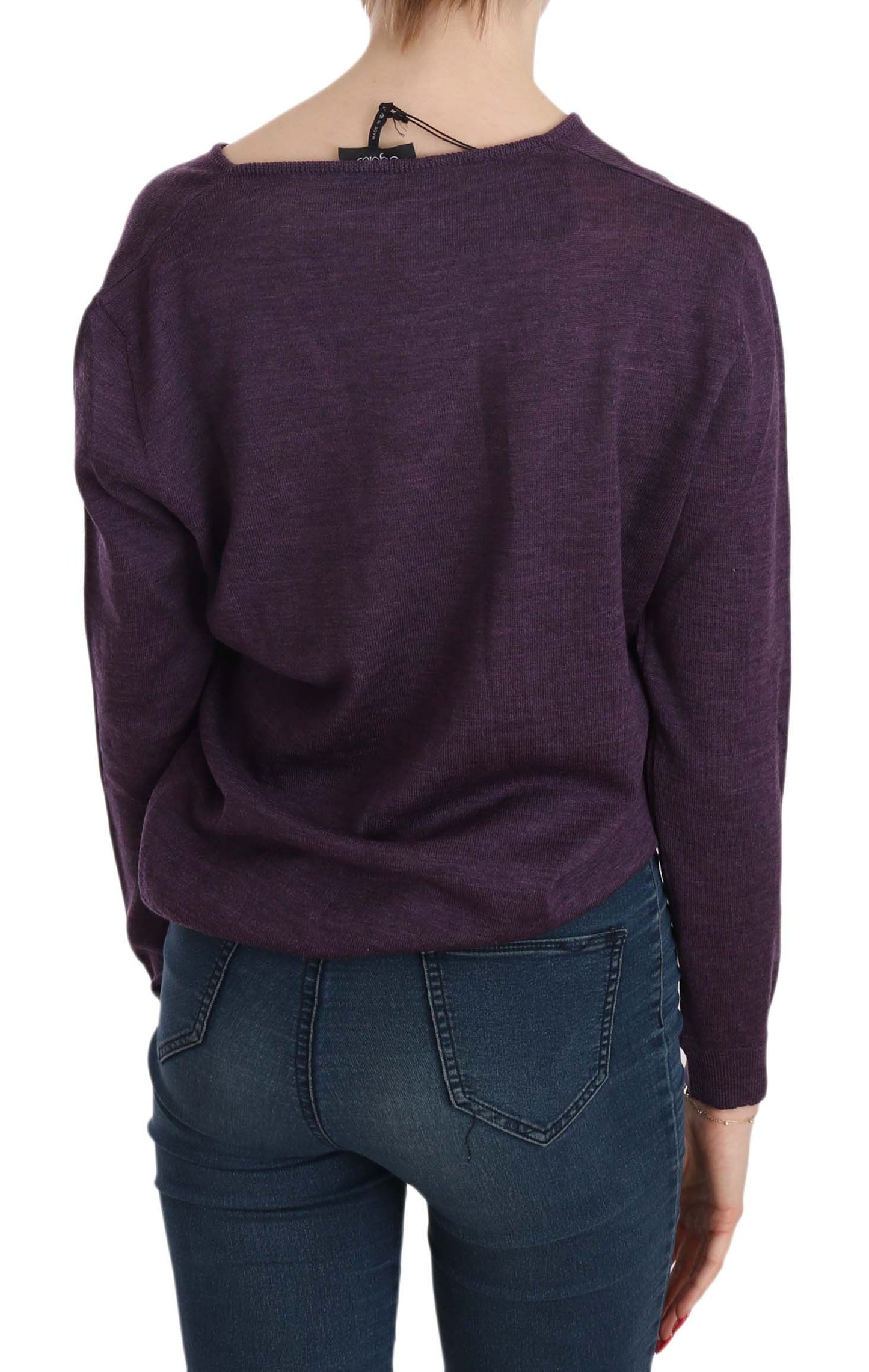 Elegant Purple V-Neck Wool Blouse