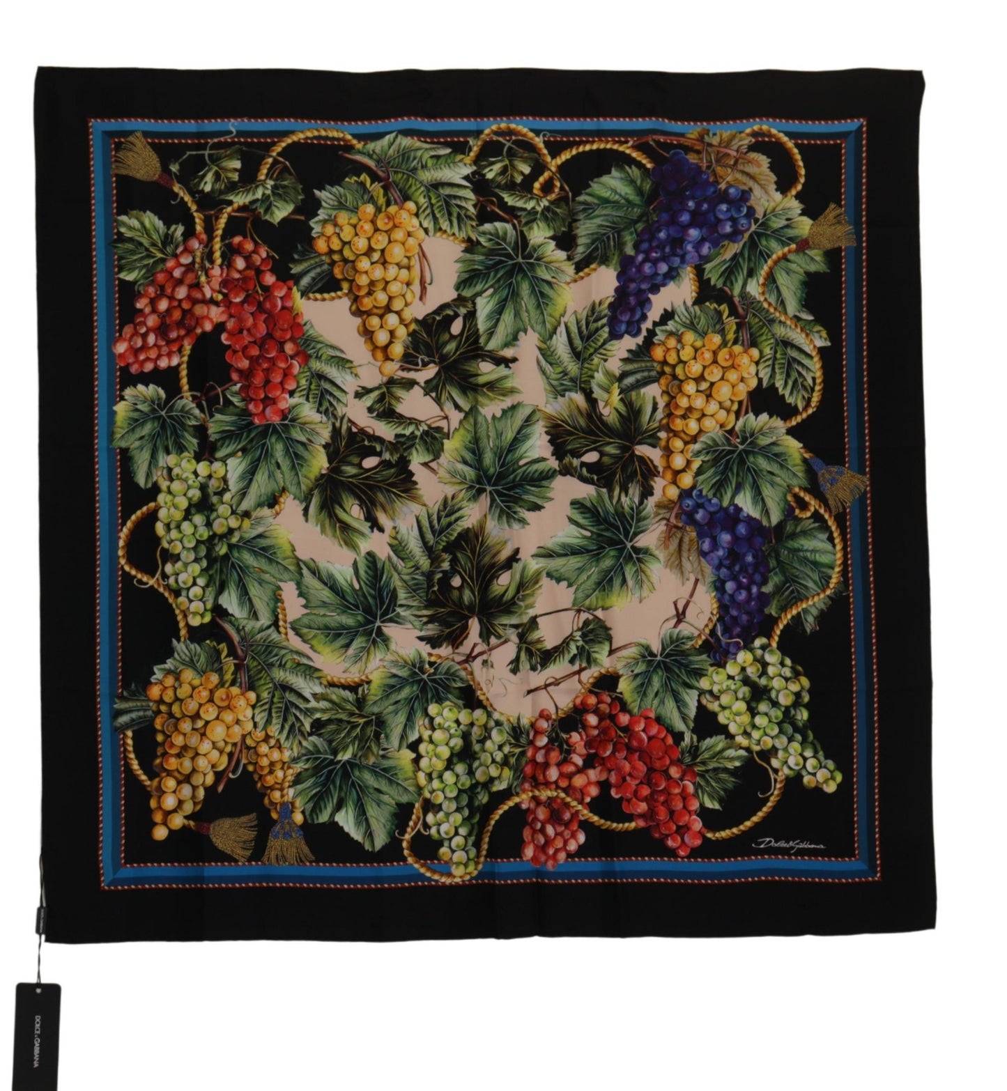 Elegant Silk Square Scarf with Fruit Motif