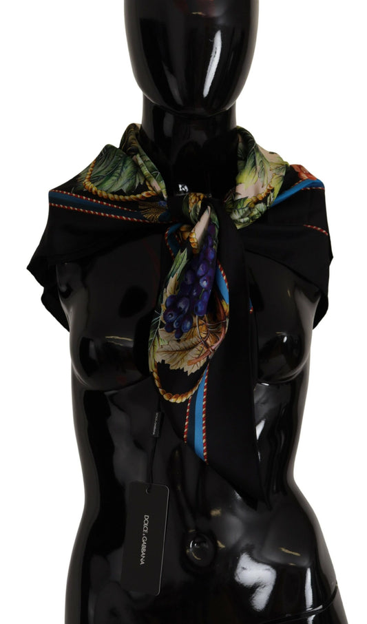 Elegant Silk Square Scarf with Fruit Motif